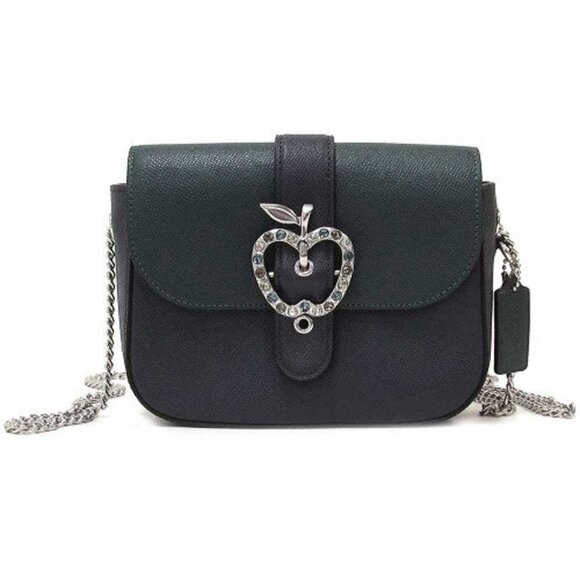 COACH Leather Gemma Deep Blue Forest Green Sparkling Crystals Apple Buckle NWT